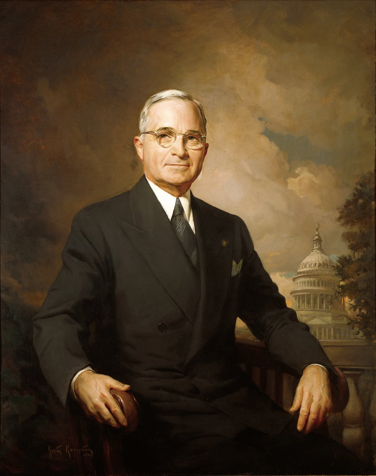 Offizielles Porträt von Präsident Harry S. Truman, gemalt 1947 von Greta Kempton — Truman soll per Geheimmemorandum am 24. September 1947 das Komitee Majestic-12 gegründet haben